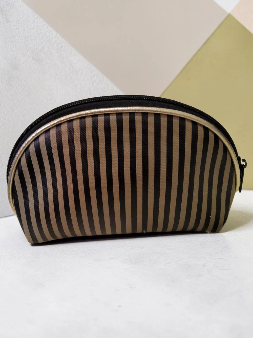10 / $10 Striped Brown Cosmetic Pouch